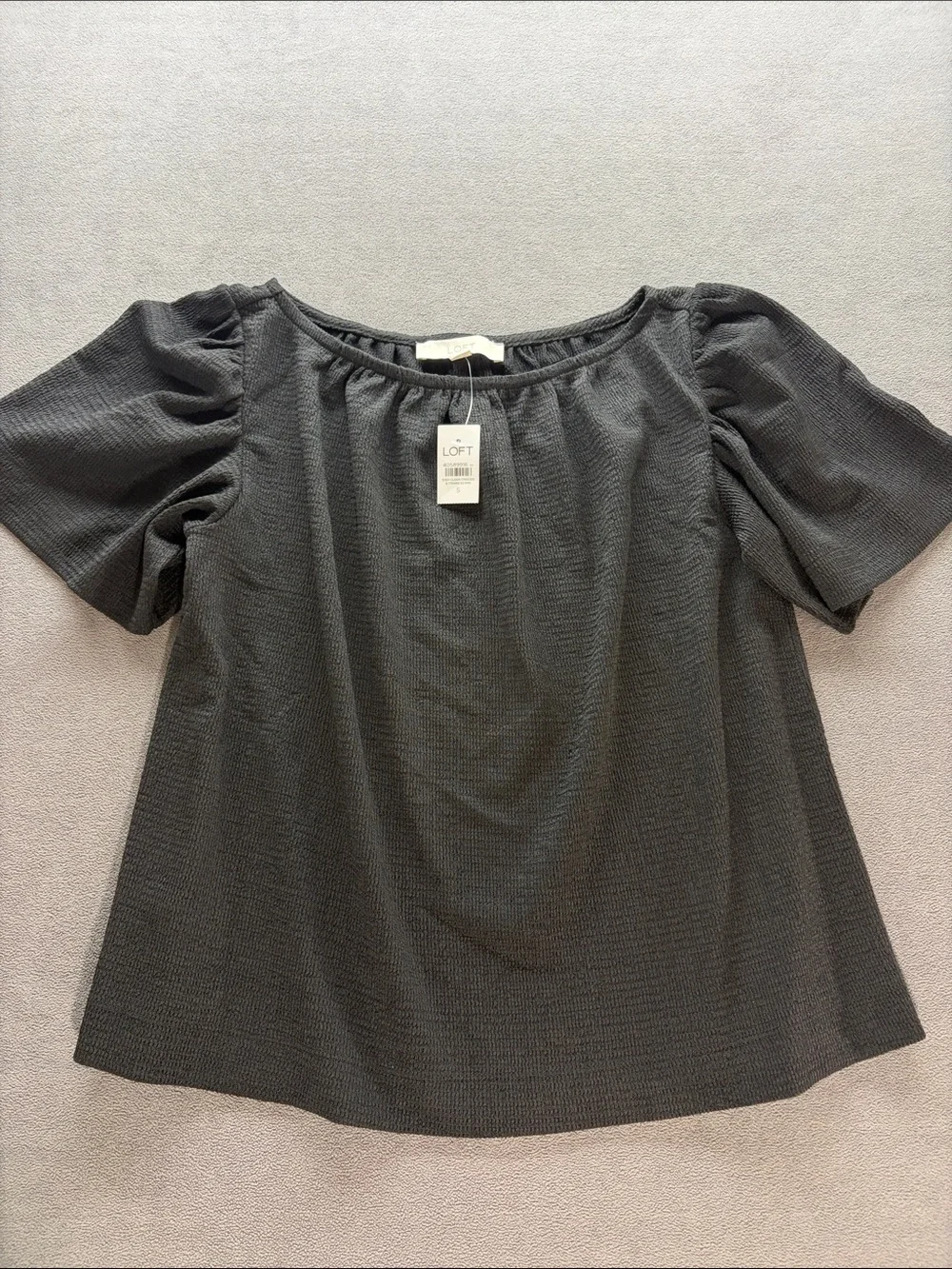LOFT Charcoal Puff Sleeve Scoop Neck Top